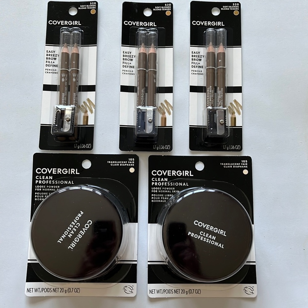 Lot of 5 Cover Girl: 2 Loose Powders and 3 Brow Pencils
